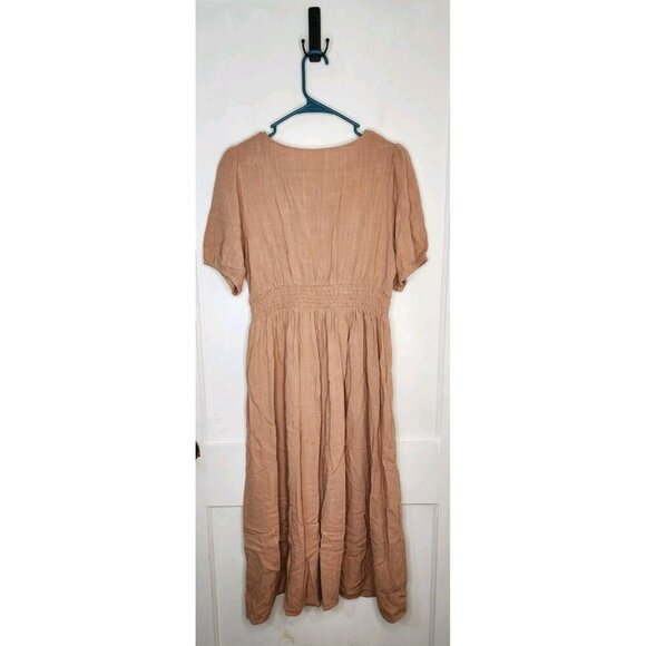 Medium Bohme Beige Blush Pink Tiered Maxi Dress Linen Viscose Blend - Picture 2 of 4